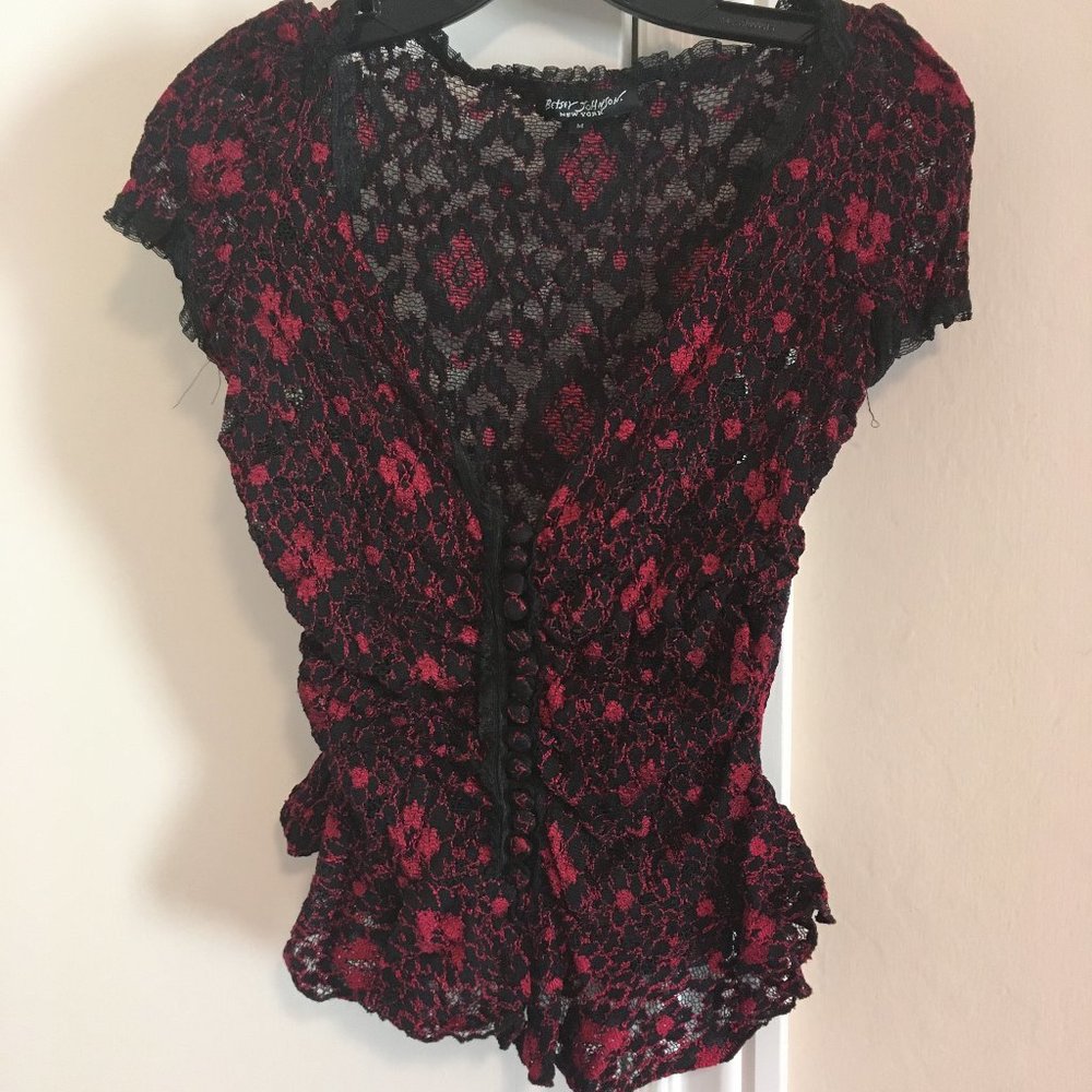 Betsey Johnson red black lace top